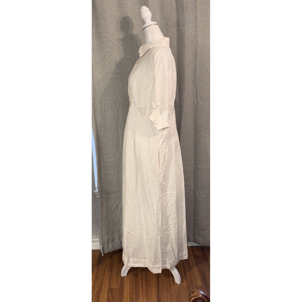 Anthropology Exquise Tobi Shirt Dress Women's Size Medium Ivory Linen Maxi - Picture 5 of 10